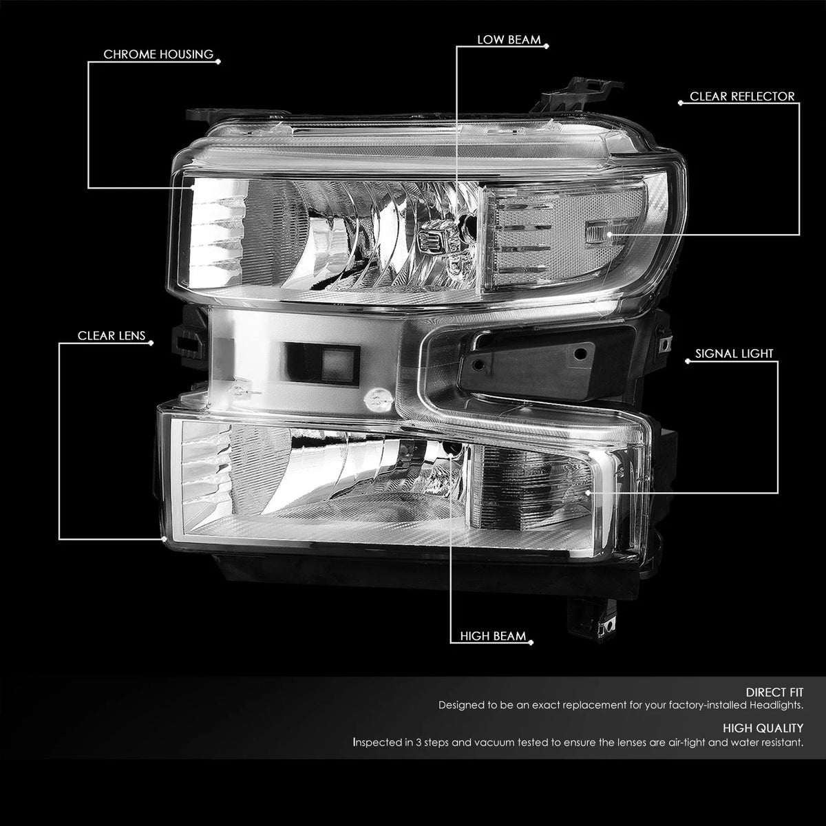 Chrome/Clear Headlight Lamp for Chevy Silverado 1500 WT (2019–2021)