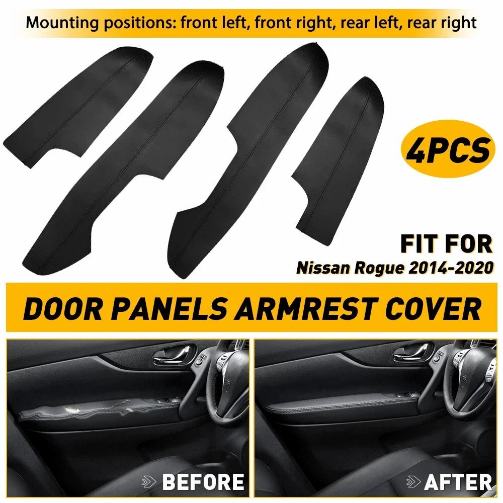 Set of 4 Leather Covers for Armrests, Nissan Rogue Interior Panels (2014-2020)