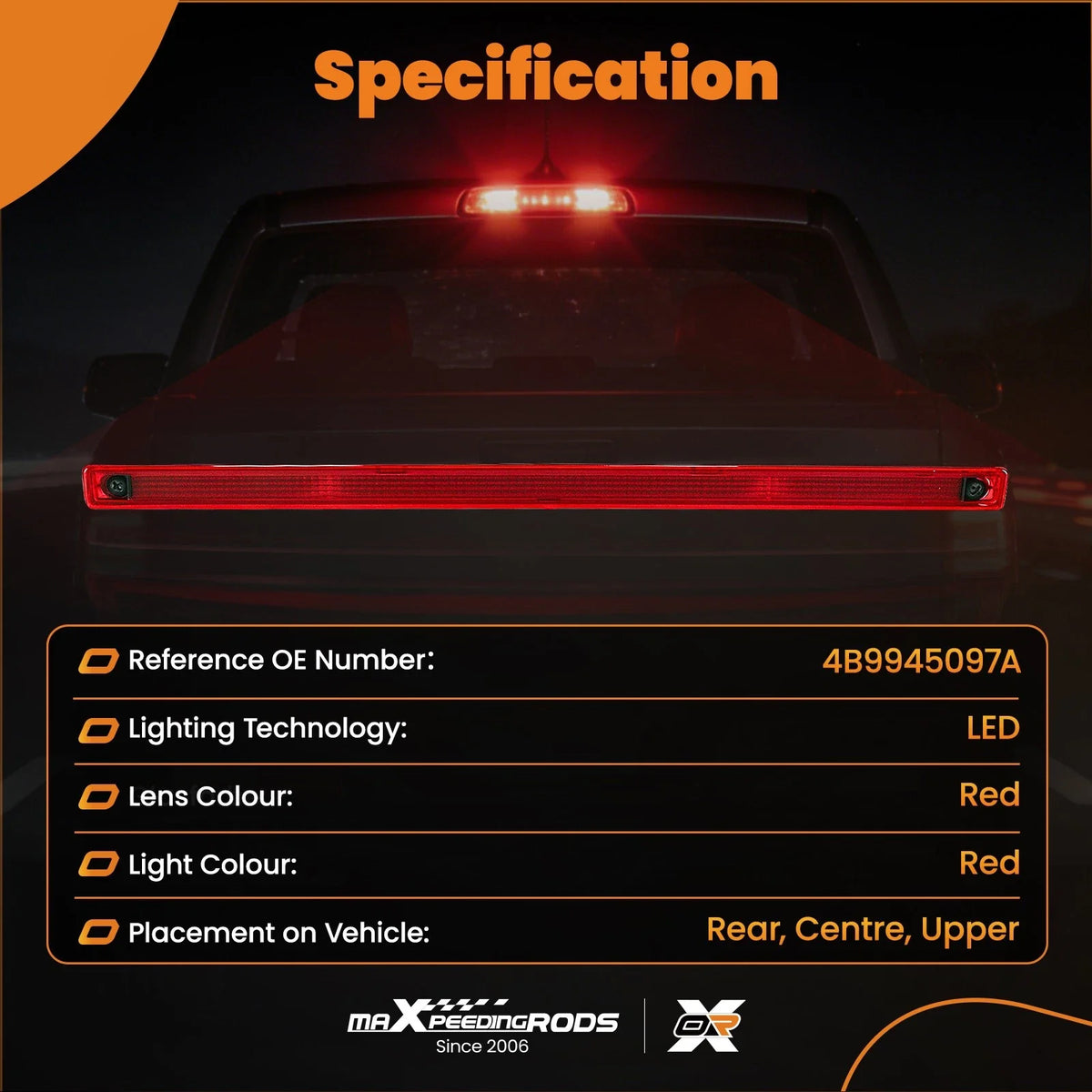 Rear High Level Brake Light for Audi A6 Avant Allroad Quattro (1998–2005) LED Red