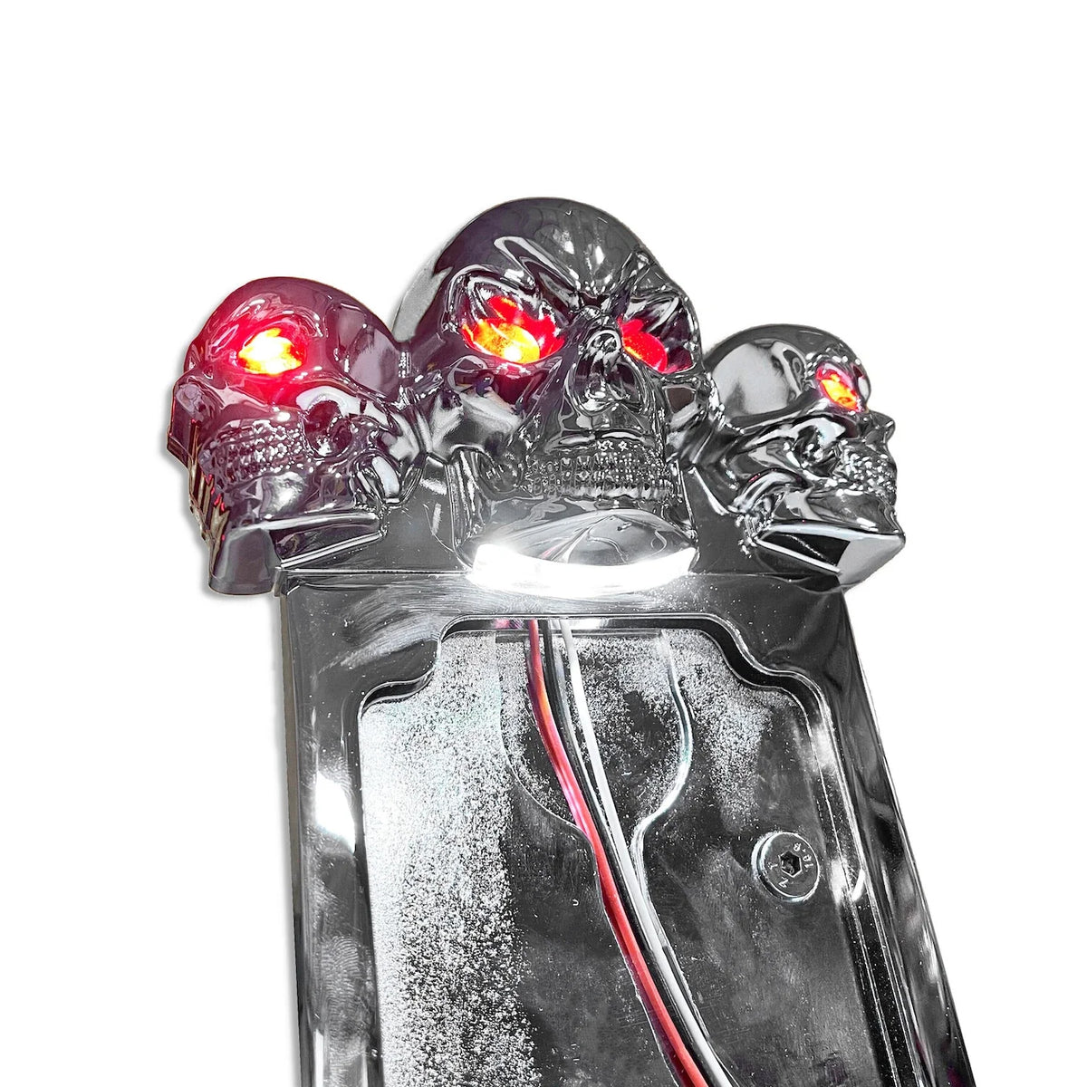 Chrome Side Mount License Plate Frame with Skull LED Brake Tail Light