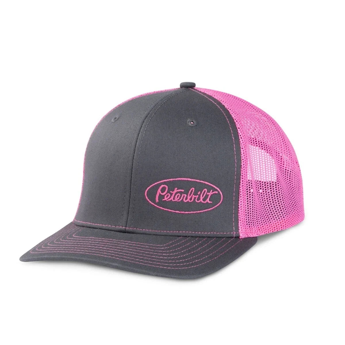 Charcoal/Pink Trucker Cap for Peterbilt Trucks (Offset Logo)