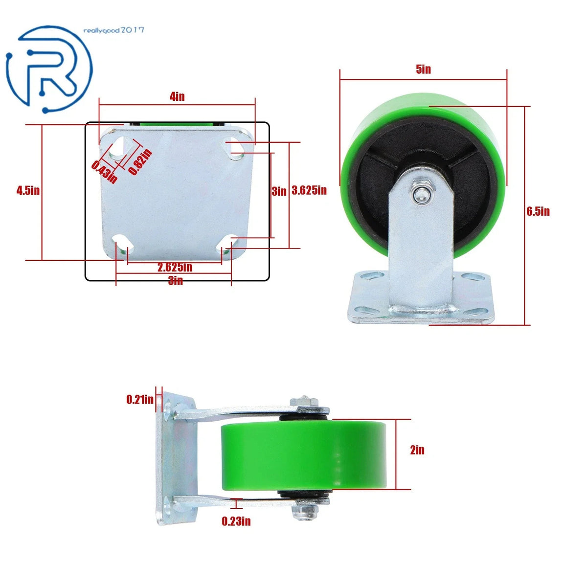 5-Inch Green Caster Wheel for Carts (1000 lbs Capacity)