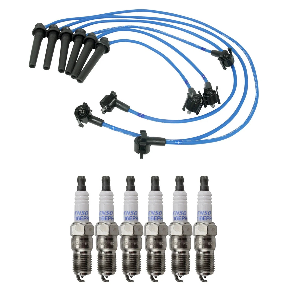 NGK Wire Set & Denso 6 Double Platinum Spark Plugs for Ford Contour (1995–2000)