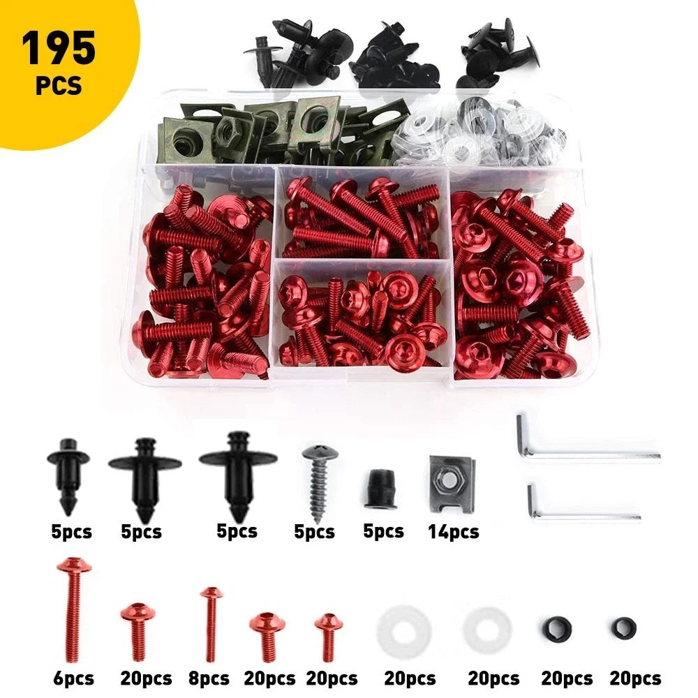Black/Red Universal Bolts for Motorcycle Fairing Fasteners