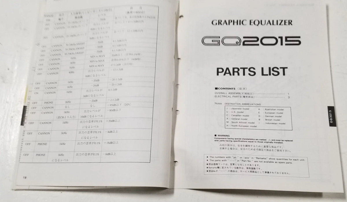 Graphic Equalizer Service Manual for Yamaha GQ2015 (Vintage)