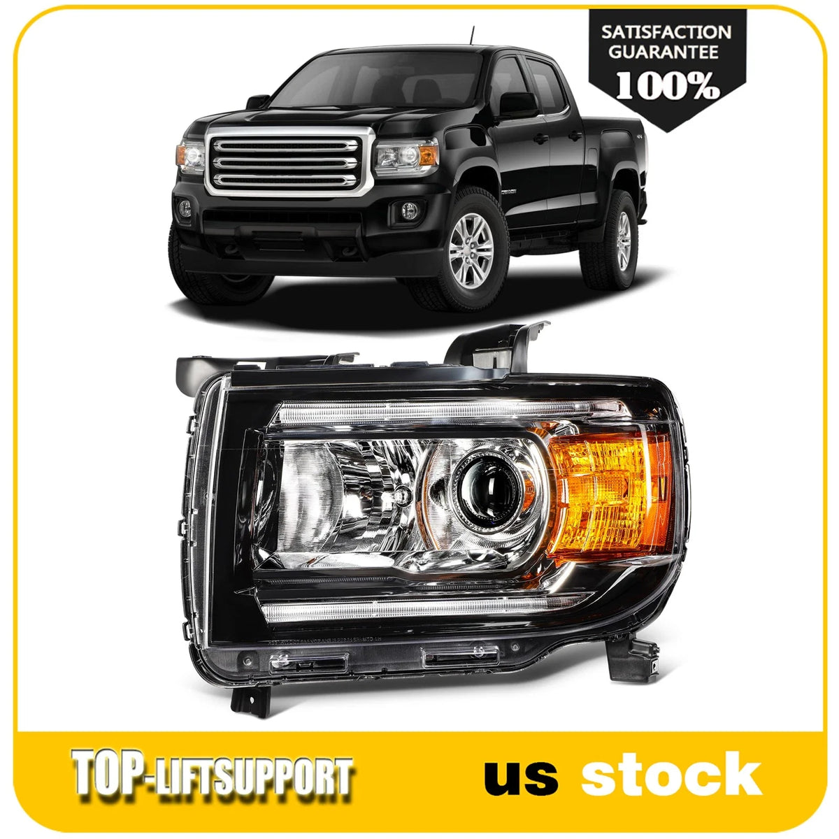 Left Driver Headlight with Bulbs for GMC Canyon (2015–2022) Black Housing