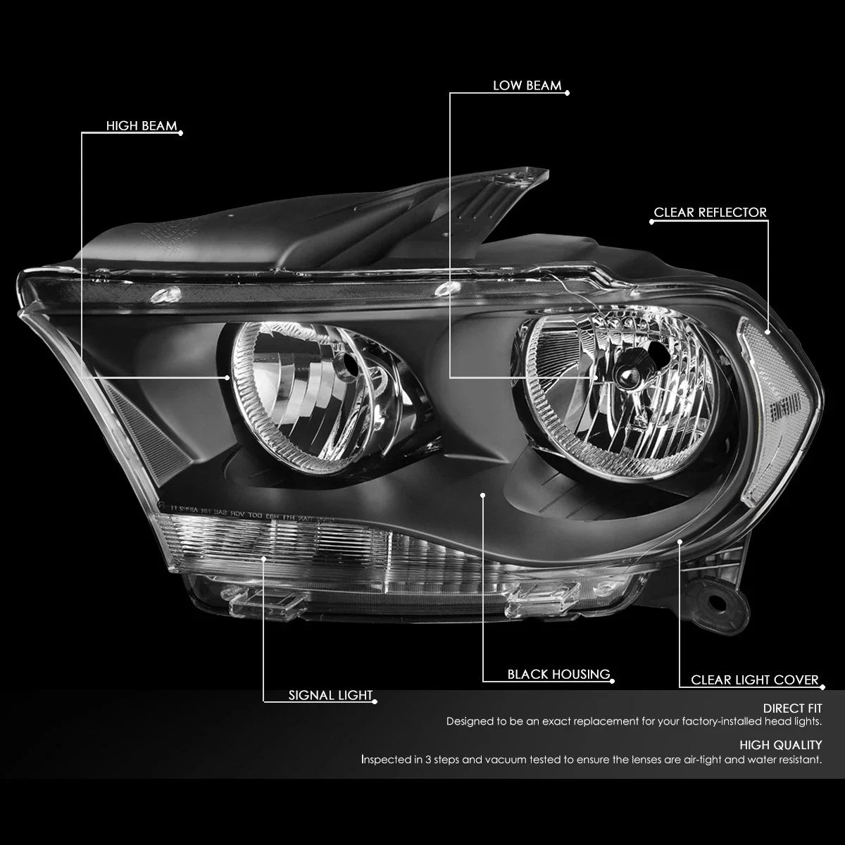 Set of 2 Black/Clear Signal Headlights for Dodge Durango (2011–2013)