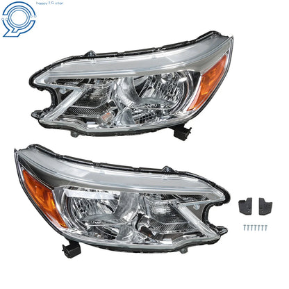 Headlight Pair for Honda CR-V (2012-2014) - Halogen with Chrome Housing