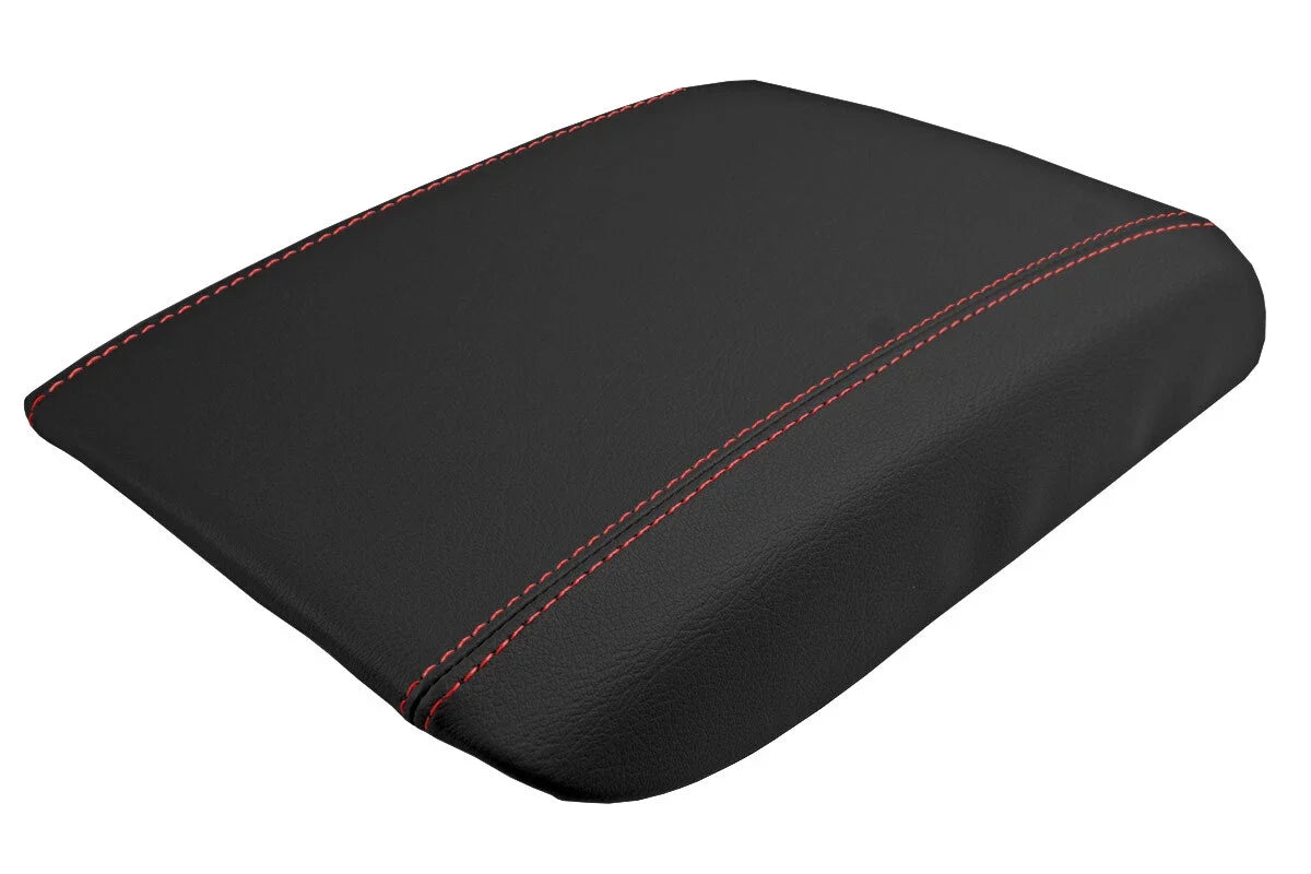Leather Console Lid Armrest Cover for GMC Denali (2003–2008) Black Red Stitch