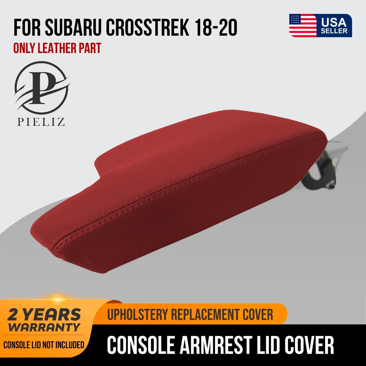 Leather Console Lid Armrest Cover for Subaru Crosstrek (2018–2020) Red