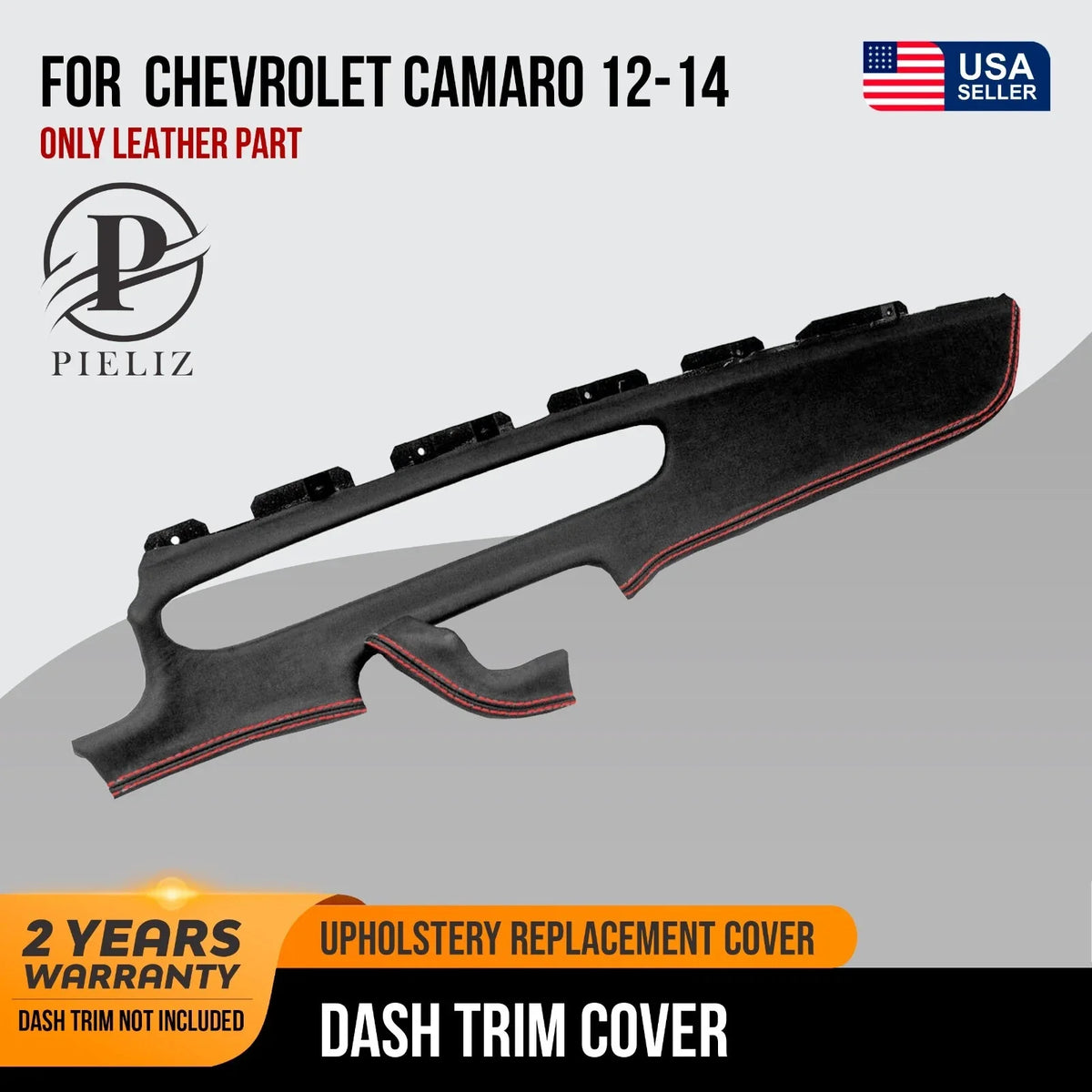 Dash Trim Leather Cover for Chevrolet Camaro (2012–2014) Red Stitch