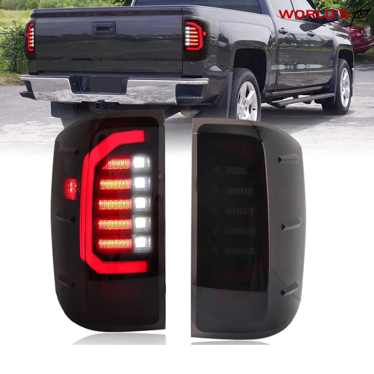 LED Tail Lights Assembly for Chevy Silverado (2014–2018) Black Left & Right