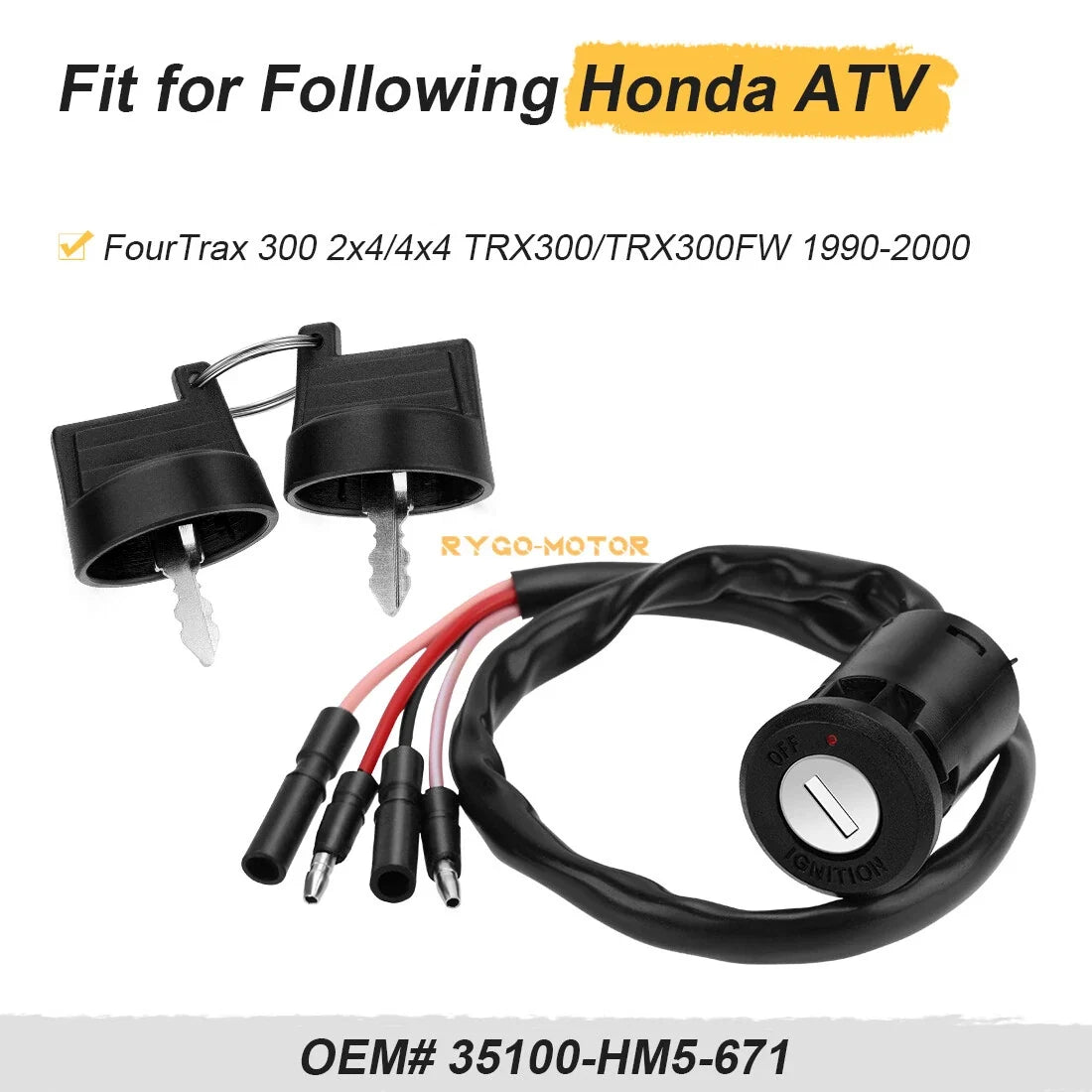 Ignition Key Switch for Honda TRX300 Fourtrax 1990–2000 (2X)