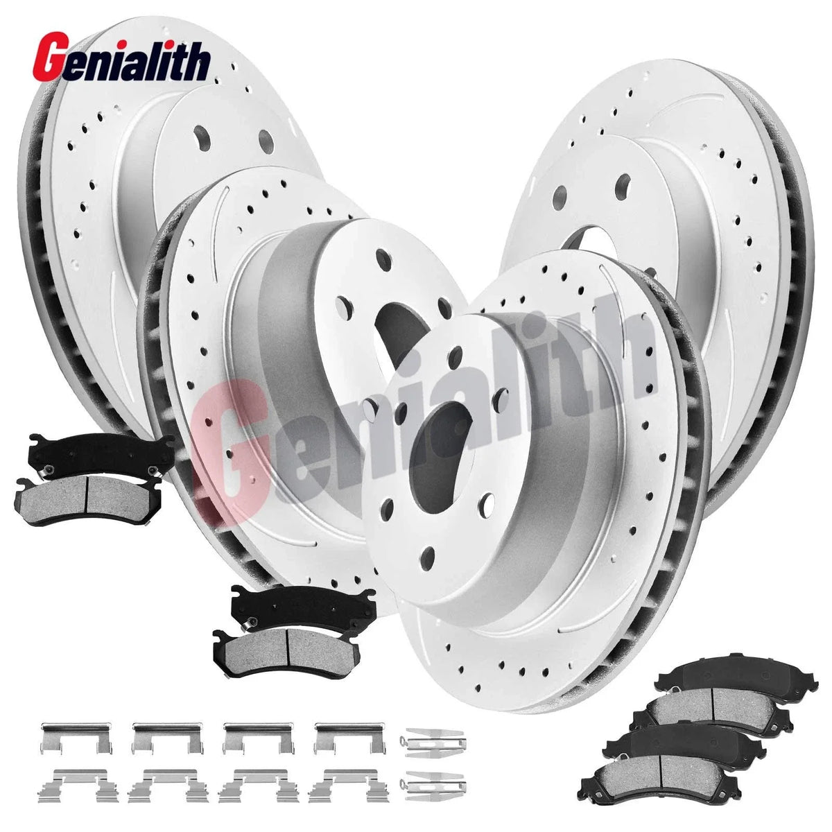 Brake Pads and Front Rear Drilled Rotors for GMC Chevy 1500 2007-2018