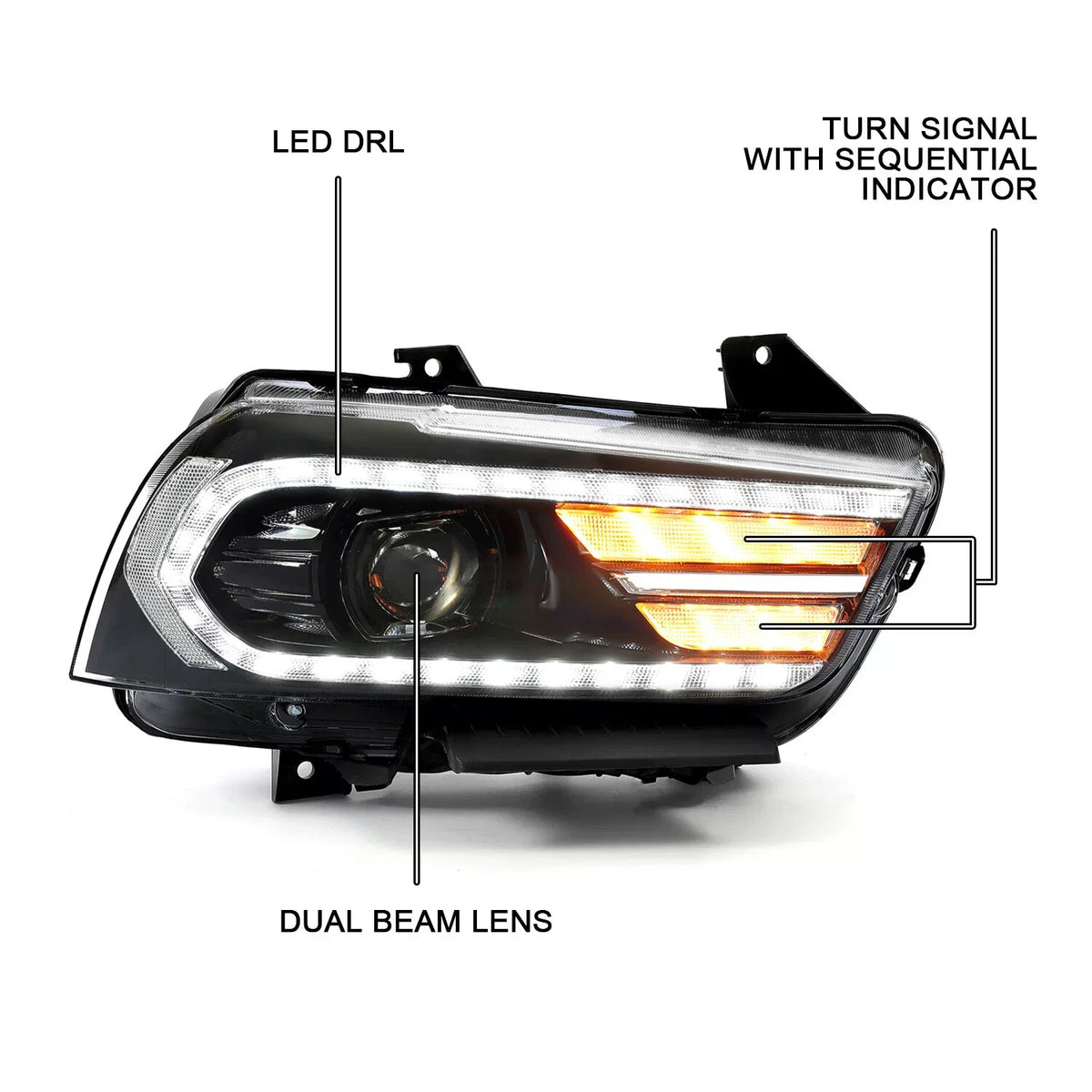Projector Headlights with LED Sequential Turn for Dodge Charger 2011-2014