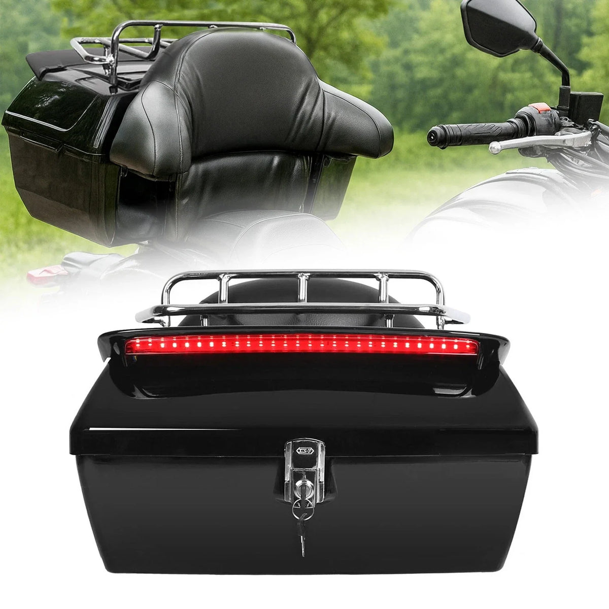 Backrest Tail Box Luggage Trunk for Harley and Yamaha Bikes