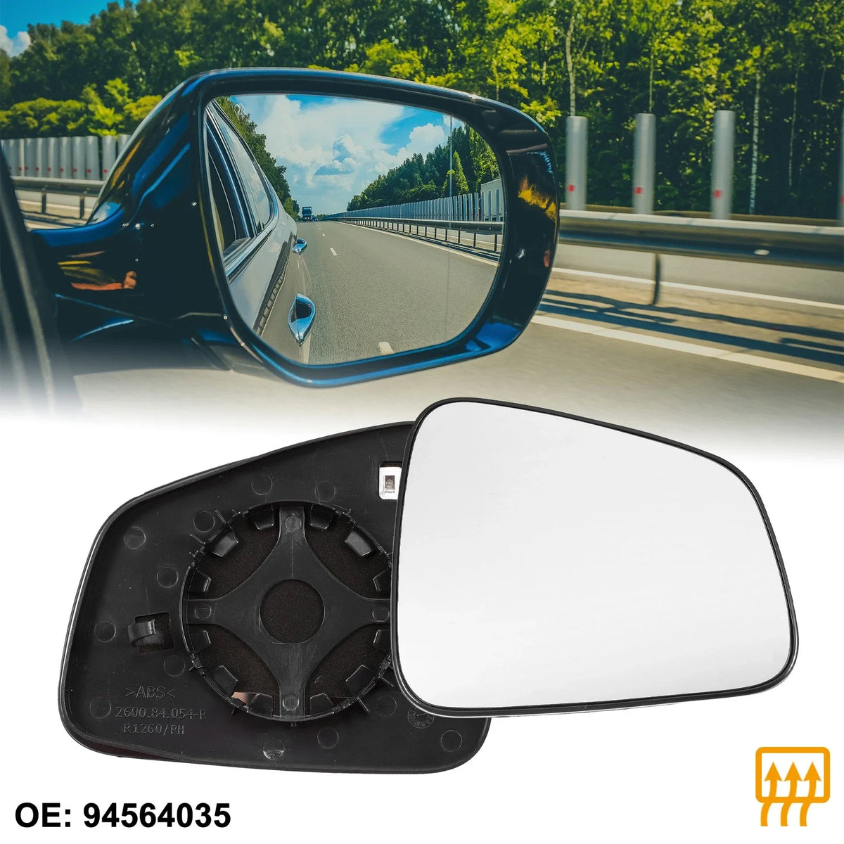 Heated Right Side Rearview Mirror Glass with Backing Plate for Chevrolet Trax (2013–2020)