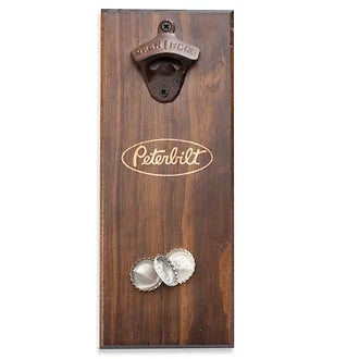 Wooden Plaque Bottle Opener for Peterbilt Truck (Magnetic Top Cap Holder)