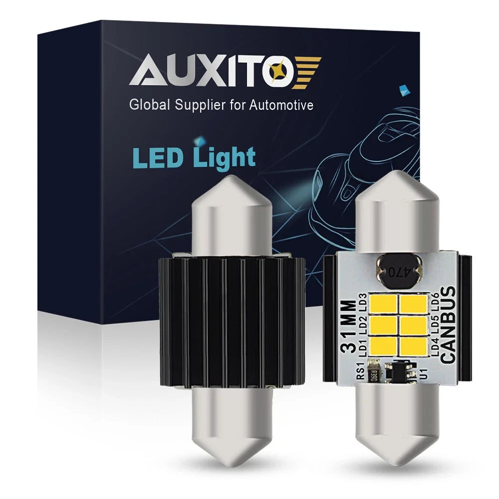 Dome Map Light 2X LED Festoon Bulbs 31MM DE3175 DE3022 (CANBUS)