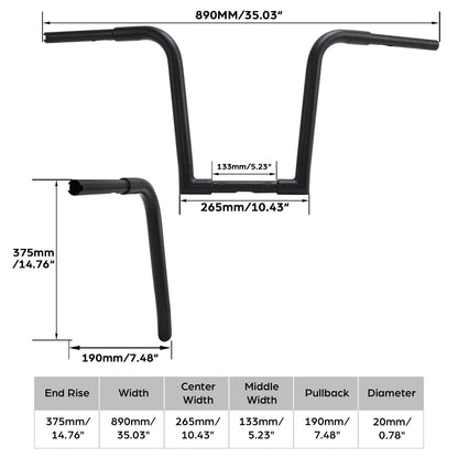 14" Rise Ape Hanger Handlebar for XL FXST FLST Harley