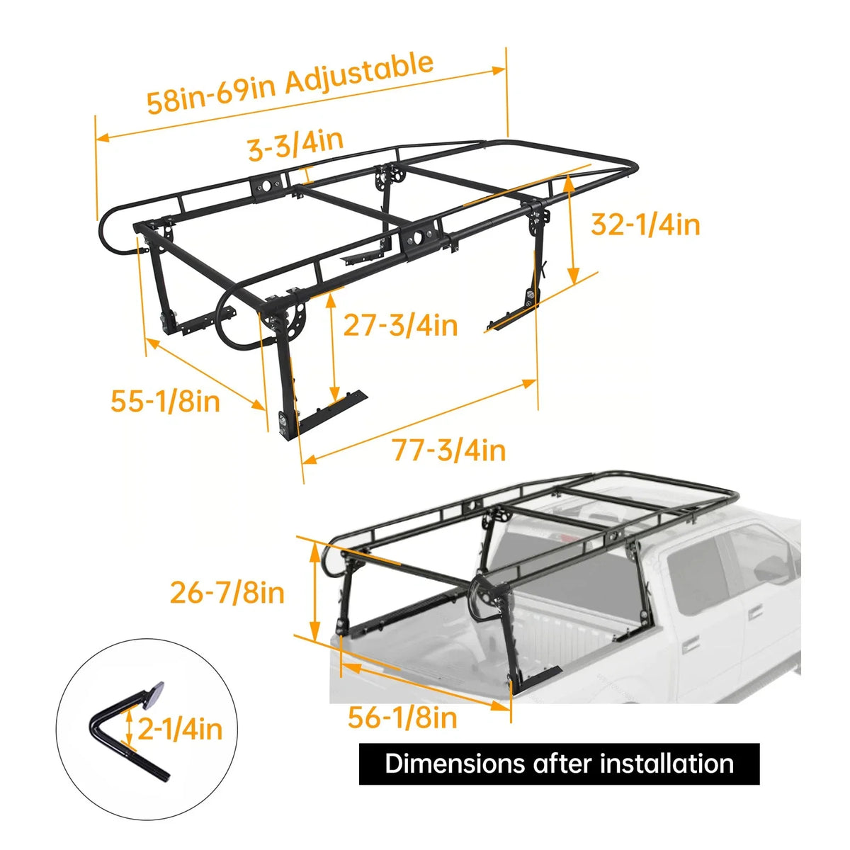138x60" Adjustable Ladder Rack for Universal Pickup Truck Bed