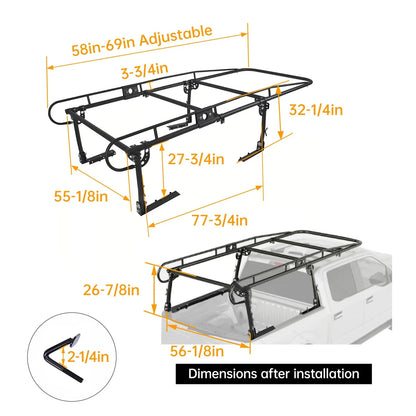 138x60" Adjustable Ladder Rack for Universal Pickup Truck Bed