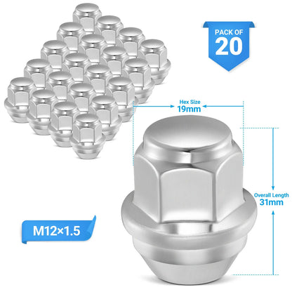 20x Chrome Wheel Lug Nuts 12x1.5 for Ford Focus Fusion Escape EcoSport