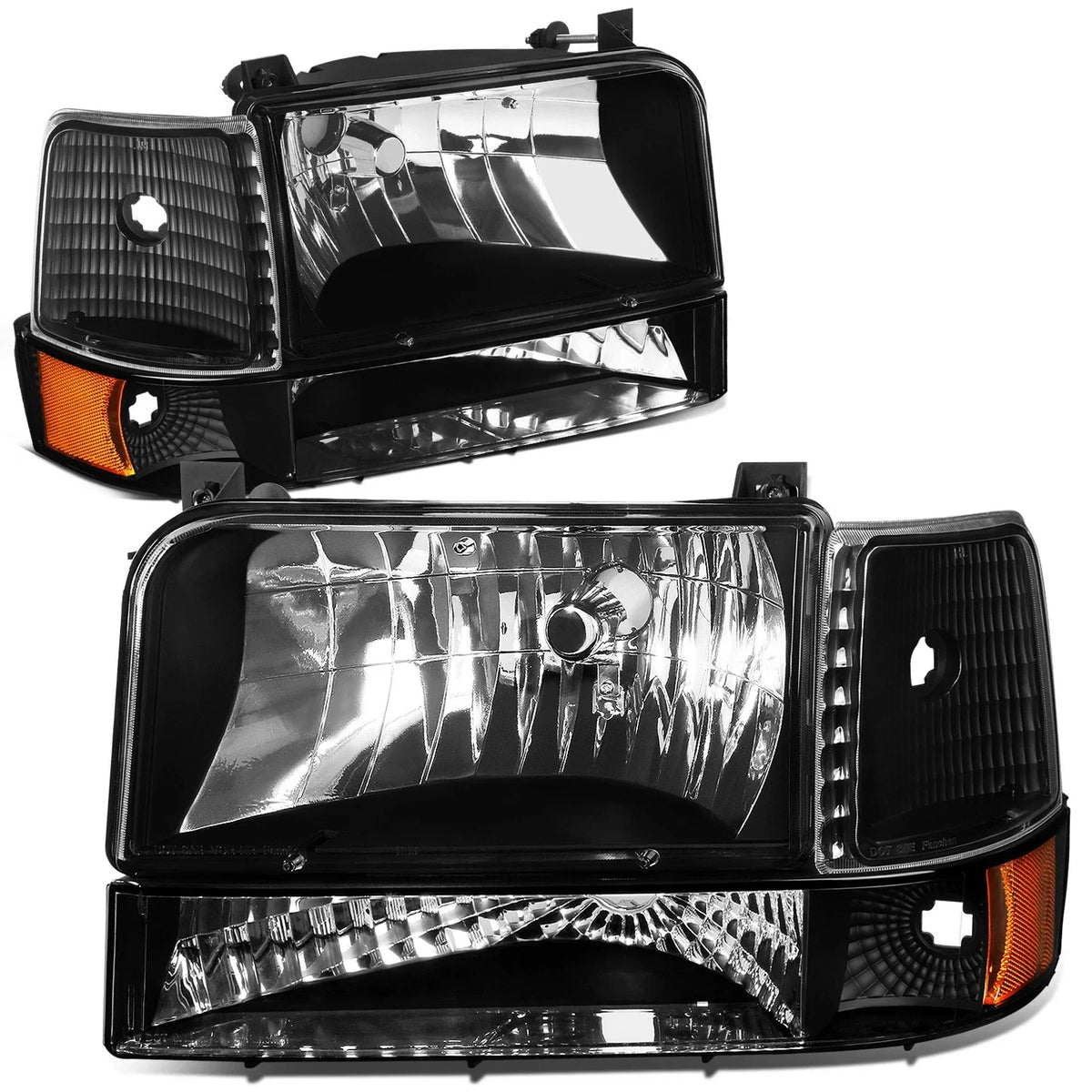 Set of 4 Black Housing Headlight, Amber Bumper, Corner, LED Fog Light for F150 (1992–1996)