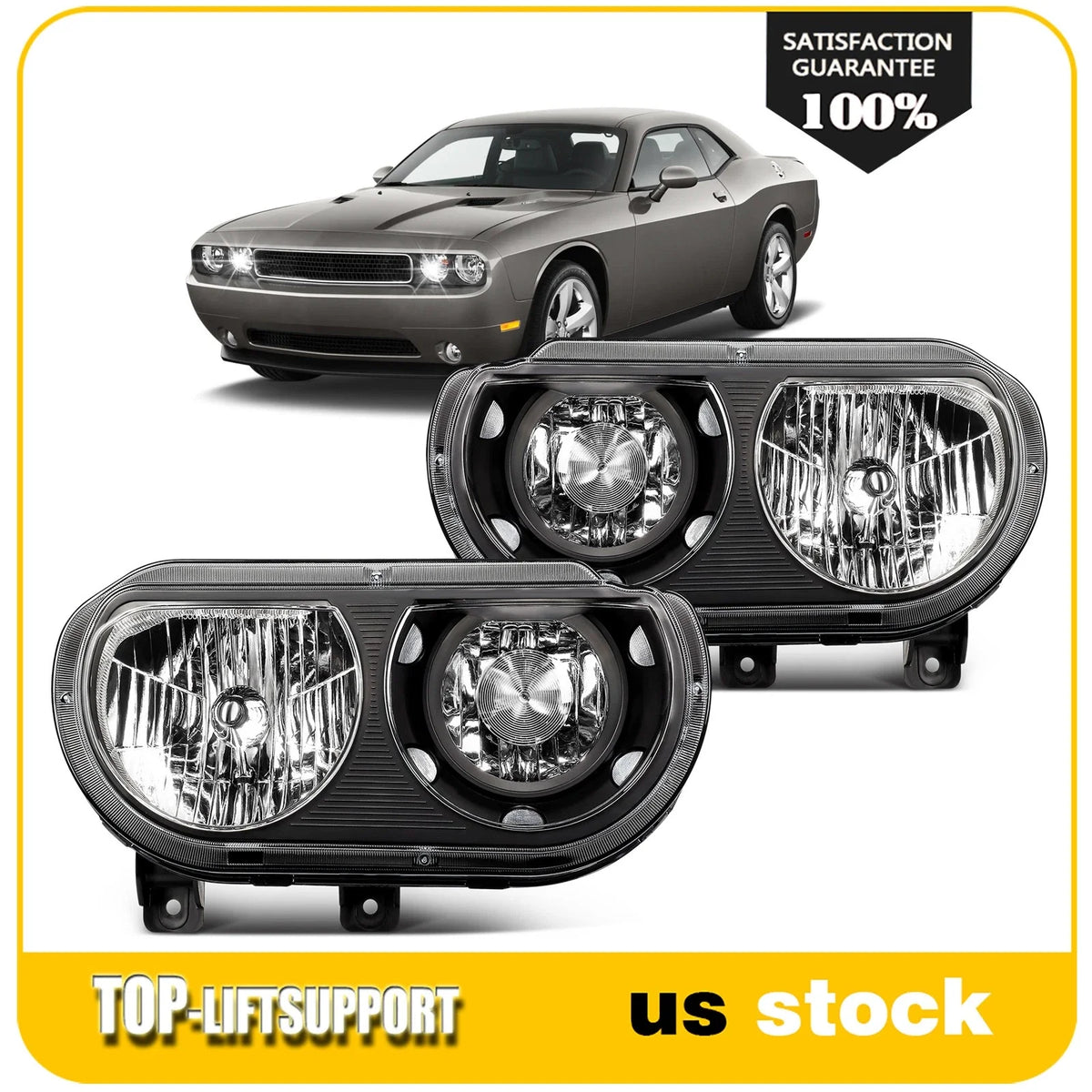 Headlight Assembly for Dodge Challenger (2008–2014) Black Housing