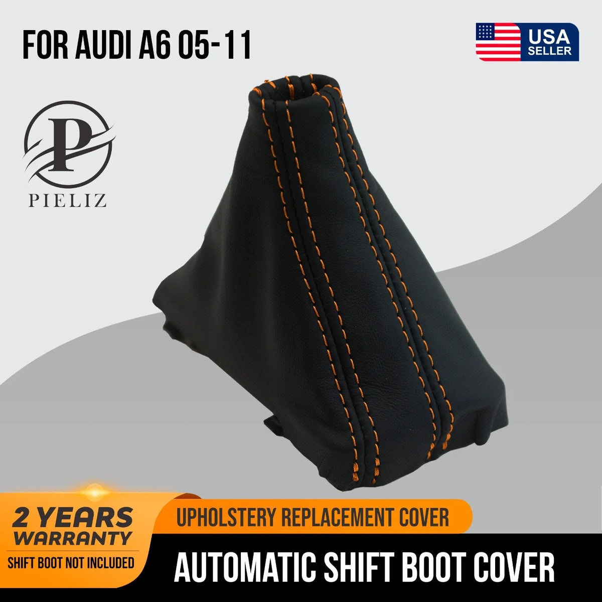 Leather Automatic Shift Boot Cover for Audi A6 (2005–2011) Orange Stitch