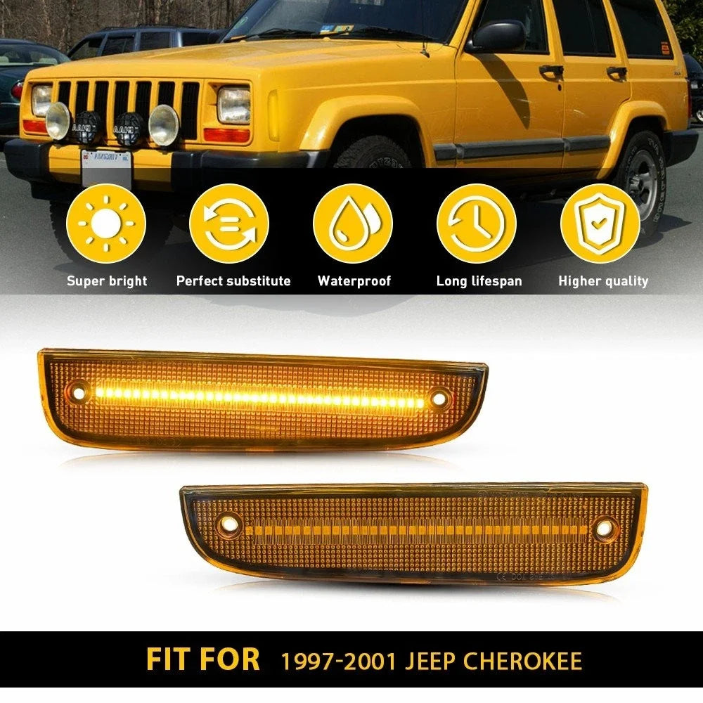 Pair Set of Amber Side Marker Signal Lights for Jeep Cherokee 97-01
