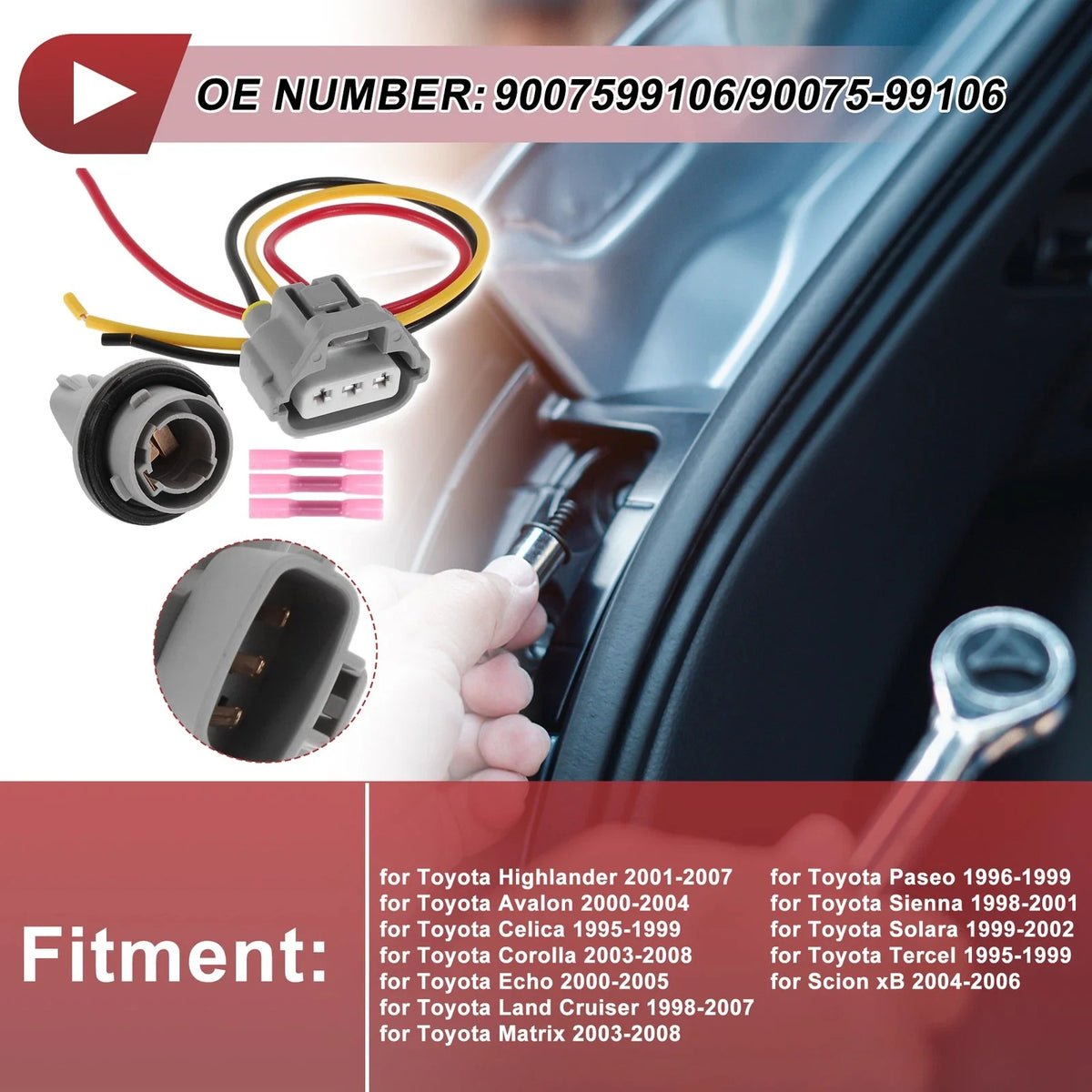 Front Turn Signal Light Socket Wiring for Toyota Highlander (2001–2007) No. 9007599106