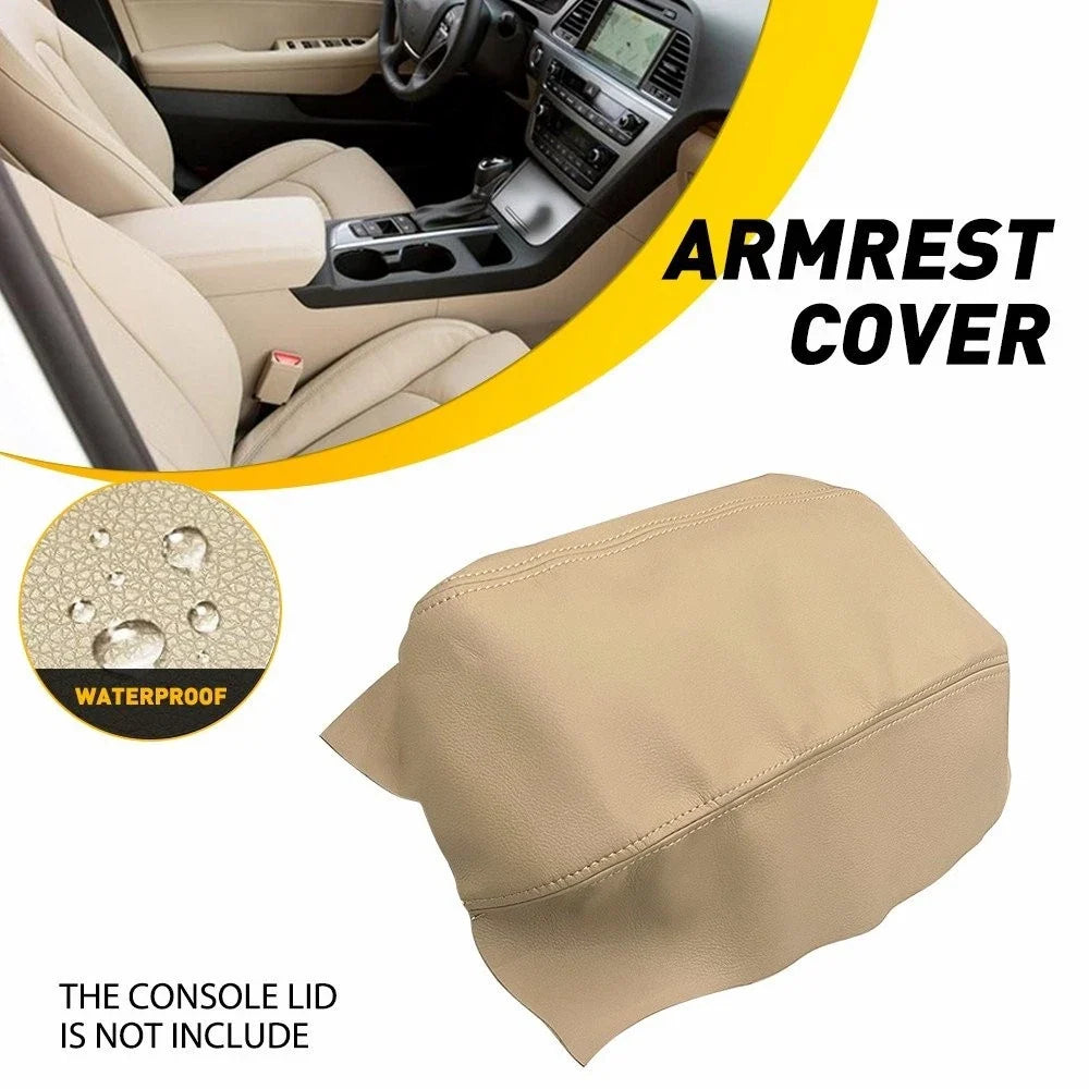 Beige Leather Armrest Cover Console Lid Skin for Hyundai Sonata 2015-2019