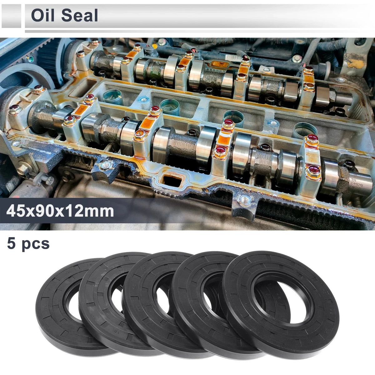 Set of 5 Oil Seal Rotary Shaft Seal Nitrile Rubber 45x90x12mm