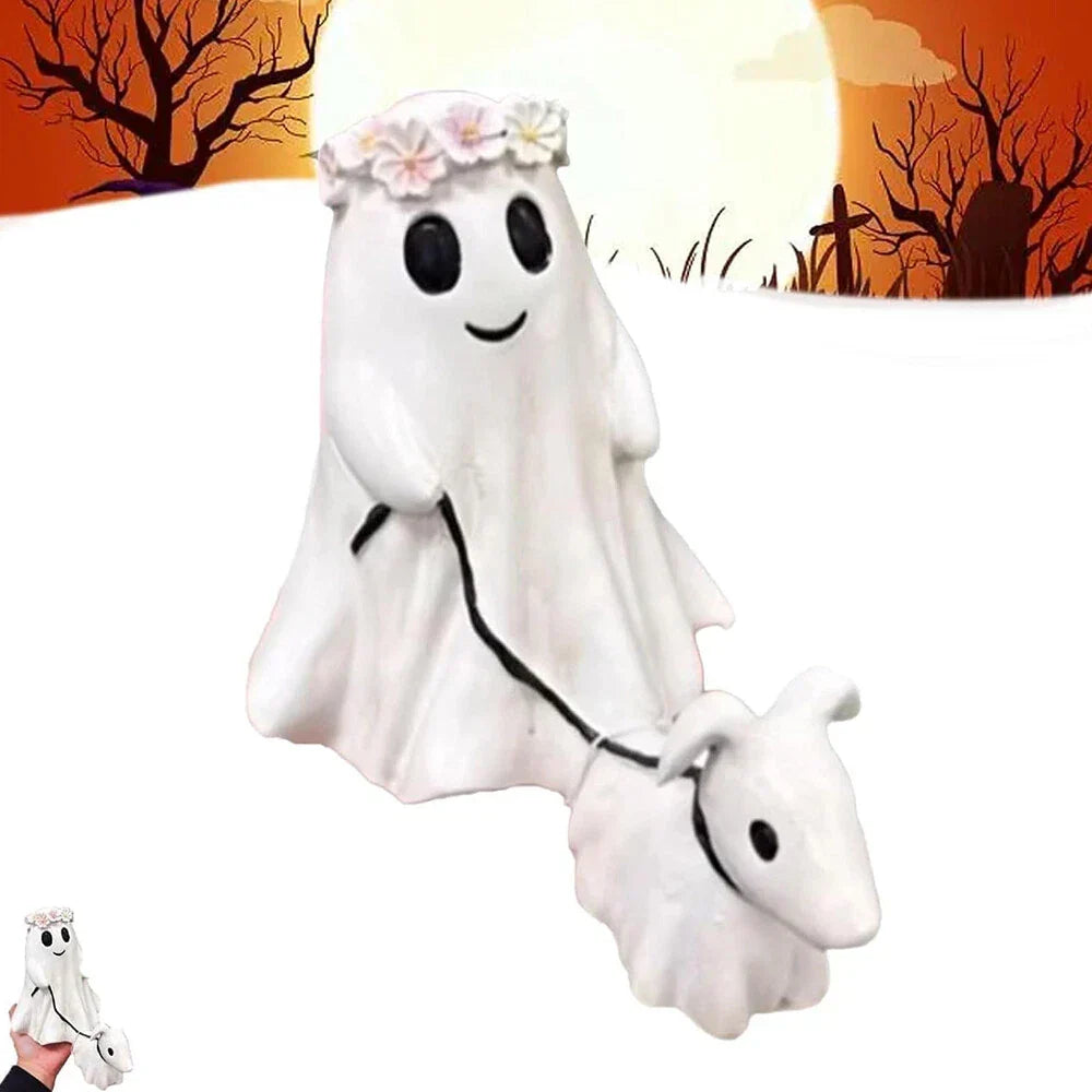 Cute Halloween Ghost Walking Dog Statue Decorations for Indoor Outdoor