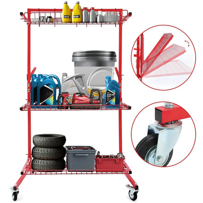 Mobile Autobody Parts Storage Rack with 3 Shelves for Auto Paint