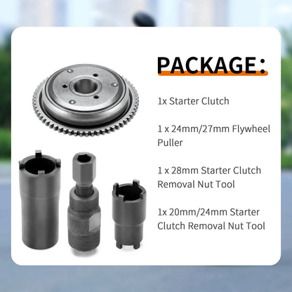 Magneto Flywheel Puller Tool & Starter Clutch for GY6 Scooter (125cc, 150cc, 152QMI)
