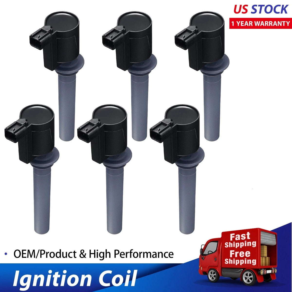 Set of 6 Ignition Coils for Ford Freestyle, Five Hundred 2005-2007