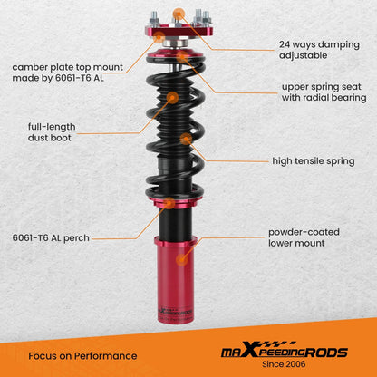 Coilovers Struts 24 Level Set + Rear Control Arms for Ford Mustang 1994-2004