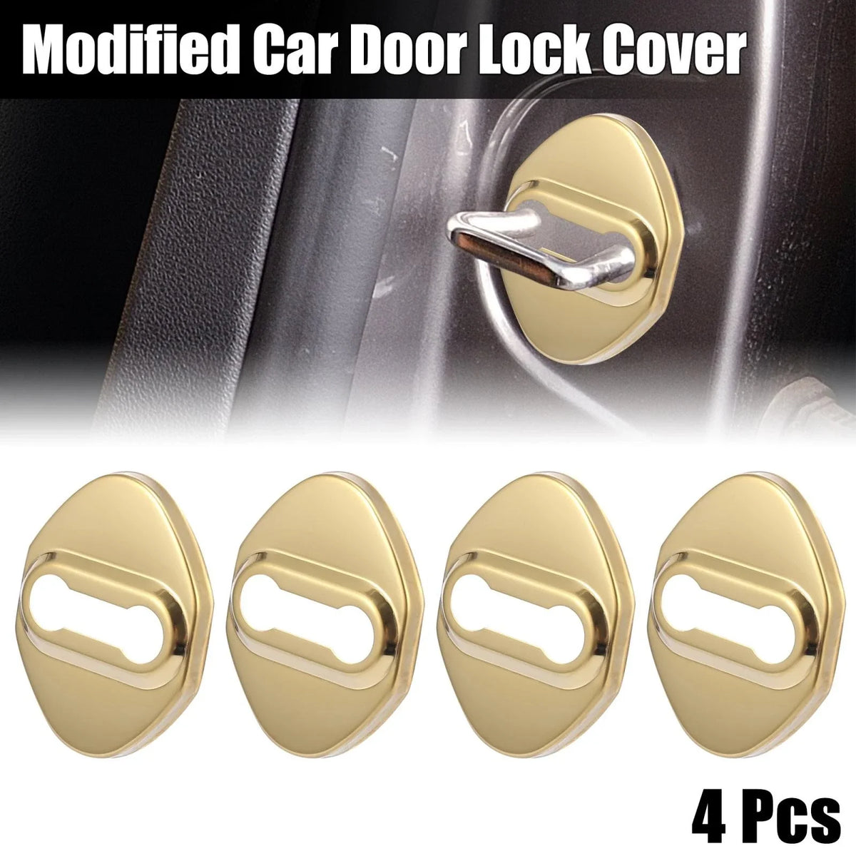 Set of 4 Door Lock Latch Striker Covers for Toyota (Adhesive, Gold Tone)