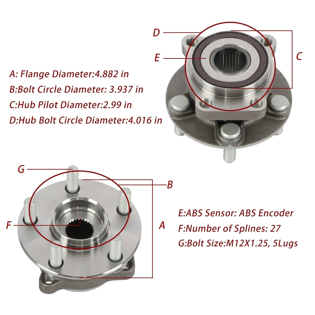 Front Wheel Bearing and Hub Assembly w/ ABS for Subaru Outback Legacy (2005–2014)
