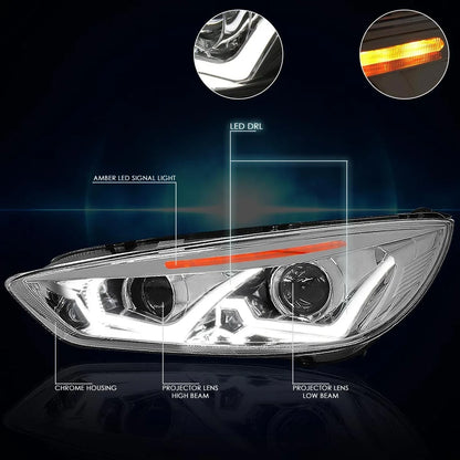 Projector Headlight with Dual LED DRL & Amber Signal for Ford Focus 2015-2018