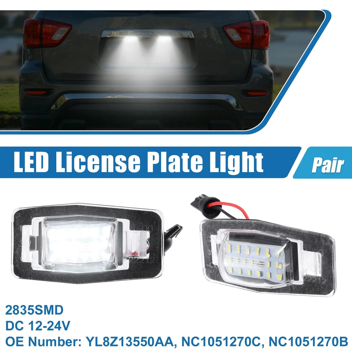 2X White LED License Plate Light Assembly YL8Z13550AA 2835SMD for Mazda
