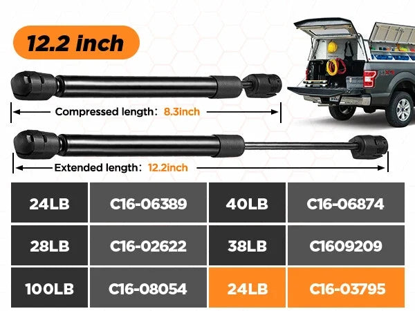 2X C16-03795 Gas Shocks Struts for Truck Window Leer Camper Shell (12")