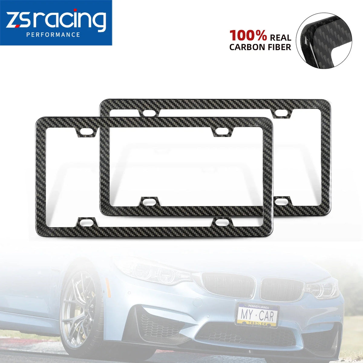 2X Universal Fit Slim License Plate Frame with Carbon Fiber Finish (2010–2023)