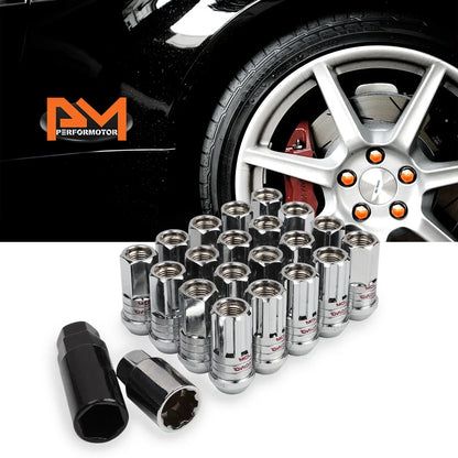 Chrome Open End Lug Nut Set M12X1.25 with Spline Locks & Key - 20 pcs