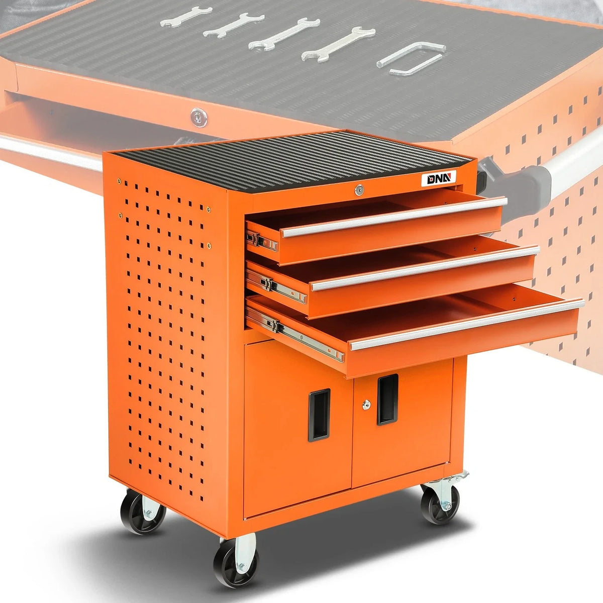3 Drawer Rolling Trolley Cabinet for Multiple Storage (Lockable, Rubber Top)