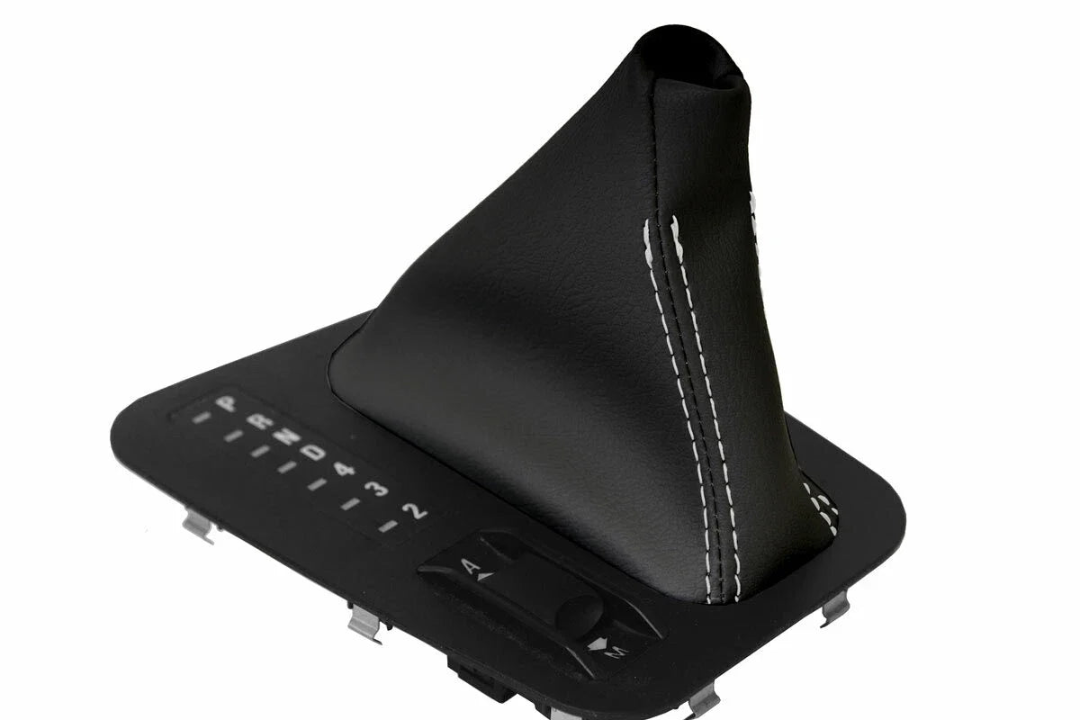 Leather Automatic Shift Boot Cover for BMW E38 (1995–2001) Black White Stitch