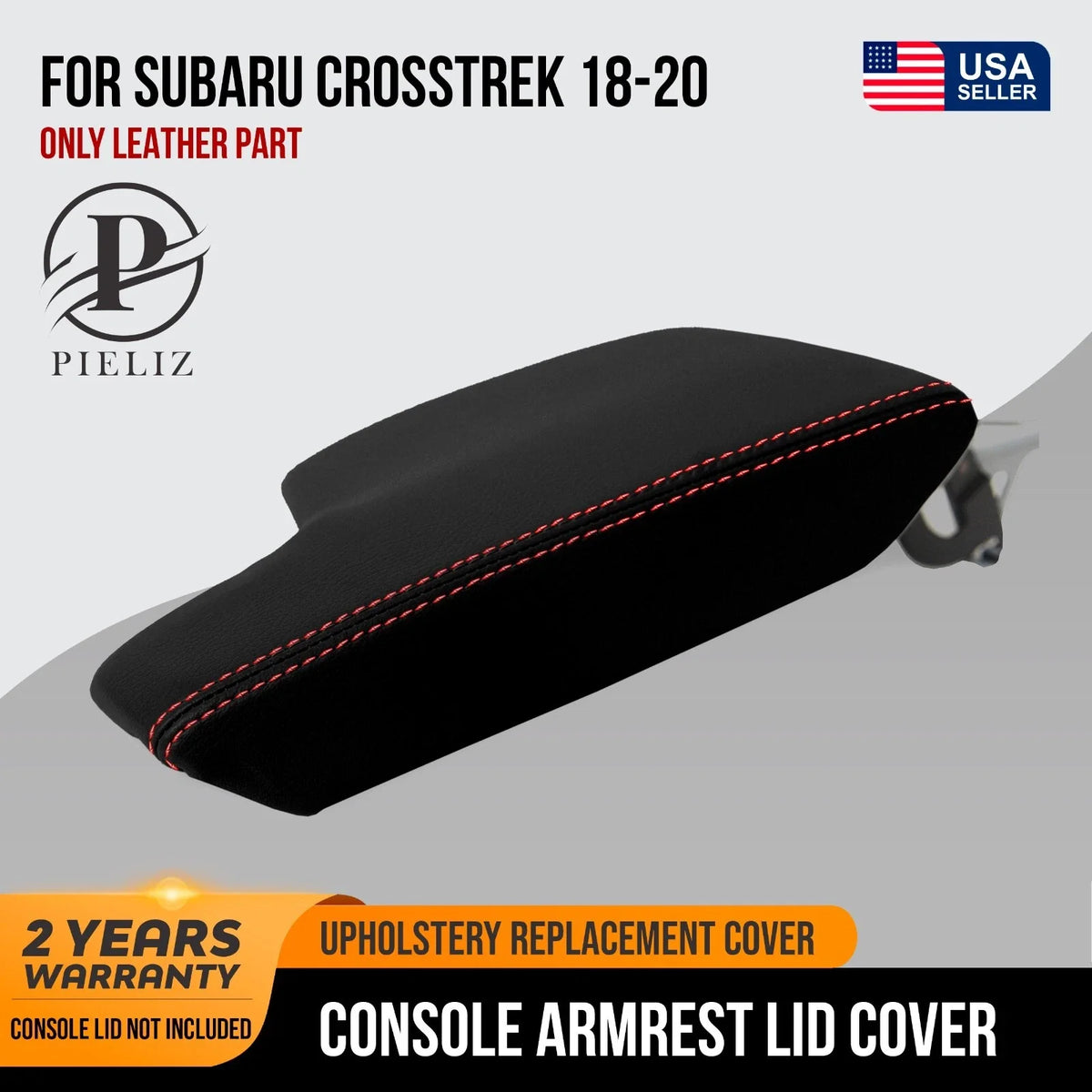 Leather Console Lid Armrest Cover for Subaru Crosstrek (2018–2020) Red Stitch