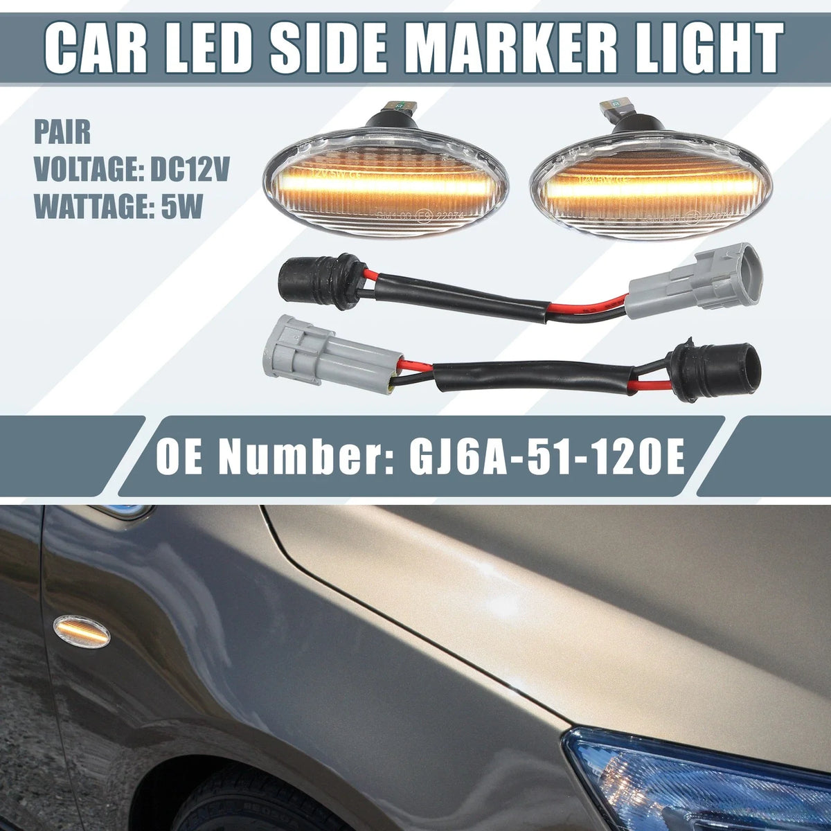 LED Side Marker Amber Light GJ6A-51-120E for Mazda 3 (2004–2009) 1 Pair
